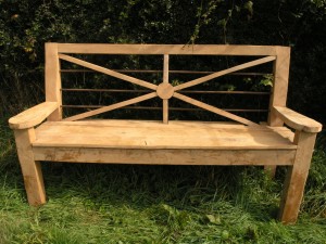 Oak and steel bench
